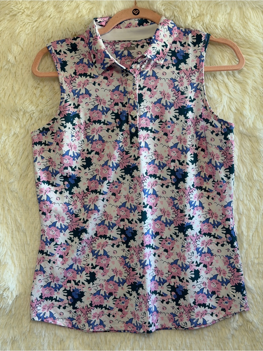 Puma Womens Floral Golf Sleeveless Polo Tank Top Size S Preppy Resort Sportswear